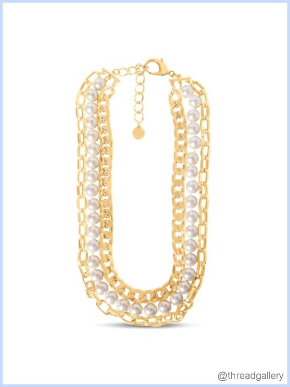 Three Strand Pearl and Chain Necklace 18 Inch Gold Plated